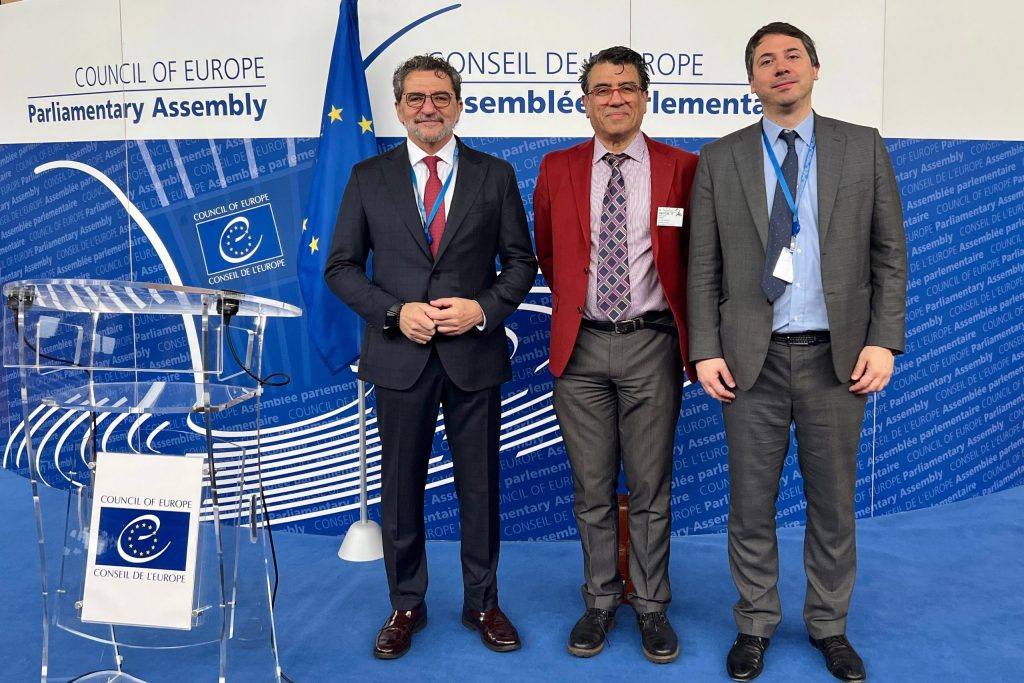 Salam Sarhan with Gerardo Giovagnoli and Antonio Gutierrez Limones at the Council of Europe