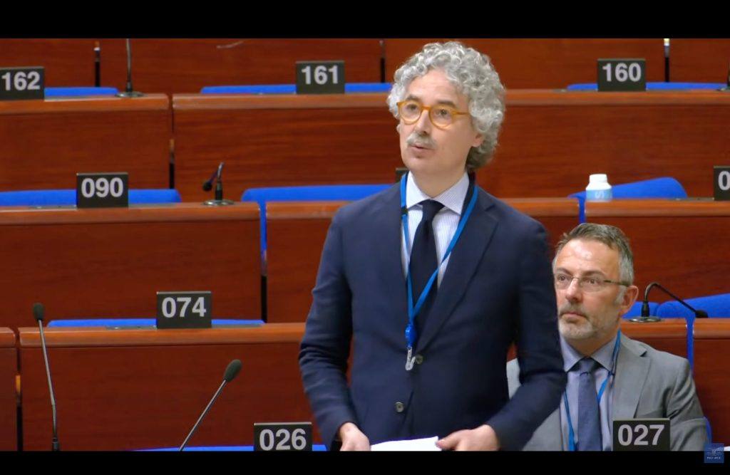 Rapporteur Senator Francesco Verducci presenting his report at the Council of Europe